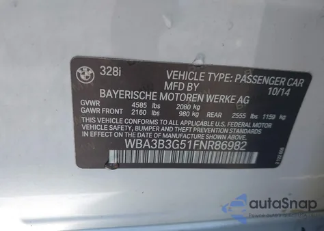 2015 BMW 328I xDrive z USA, uszkodzony, nr VIN WBA3B3G51FNR86982